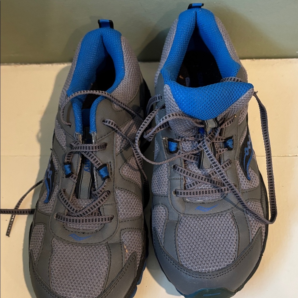 Gray and Blue Athletic Shoes